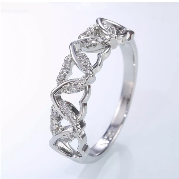 New Lovely Hearts 925 Silver White Sapphire Ring - Picture 4 of 5